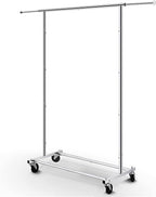 Simple Trending Standard Rod Clothing Garment Rack, Rolling Clothes Organizer on Wheels for Hanging Clothes, Chrome