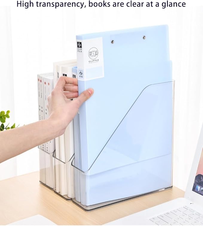 Acrylic Magazine Holder, 2 PCS File Magazine & Book Storage Rack for Office Desk, Clear Book Organizer with 3pcs Silicone Automatic Bookmarks