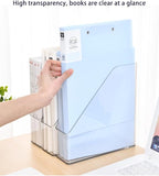 Acrylic Magazine Holder, 2 PCS File Magazine & Book Storage Rack for Office Desk, Clear Book Organizer with 3pcs Silicone Automatic Bookmarks