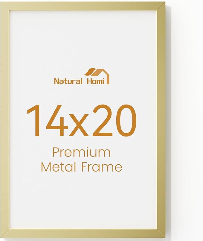 14x20 Aluminum Metal Picture Frame,Tempered Glass Gold Photo Frame 14x20 for Family Photo,Posters,Art,Document to Wall Mount Horizontally or Vertically