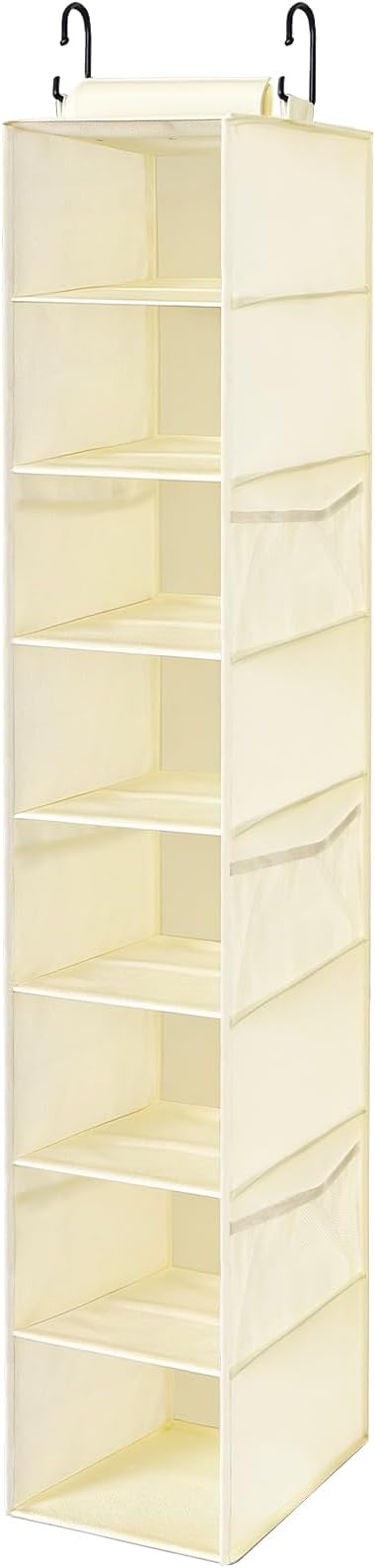 VERONLY Hanging Shoe Organizer for Closet with 8 Shelves,Mesh Pockets-Wider Hanging Shelves for Shoes,Clothes,Hats With Sturdy Bamboo-Supported Design (Beige)