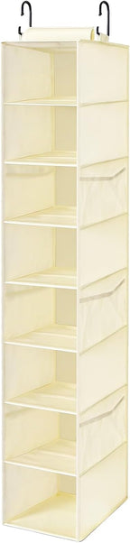 VERONLY Hanging Shoe Organizer for Closet with 8 Shelves,Mesh Pockets-Wider Hanging Shelves for Shoes,Clothes,Hats With Sturdy Bamboo-Supported Design (Beige)