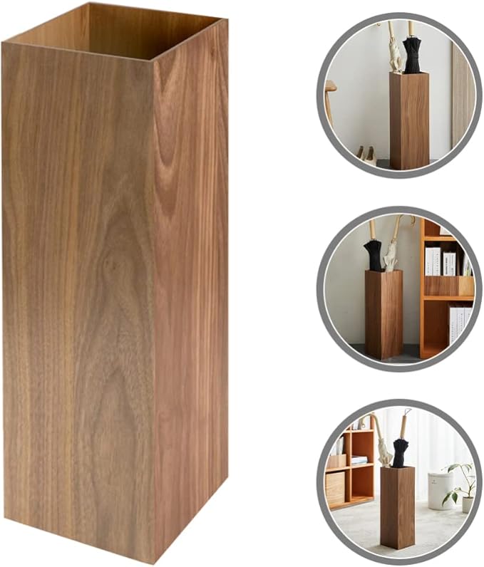 HOMSFOU Umbrella Stand Wood Umbrella Holder Farmhouse Bucket Square Wooden Holder Canes Walking Sticks for Home Office Entryway 6.3" L x 6.3" W x 19.7" H