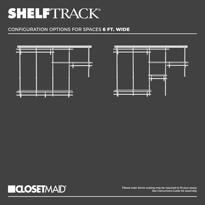 ClosetMaid ShelfTrack Wire Closet Organizer System, Adjustable from 5 to 8 Ft., With Shelves, Clothes Rods, Hardware, Durable Steel, White