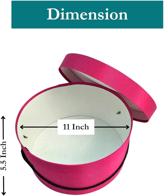 Sarah's Hat Boxes Classic Cerise Hat Box – 11" x 5.5" (Dia. x Ht.) Handmade in USA – Odorless Non-Toxic Adhesive, Cording Handle – Premium Storage for Hats & Accessories