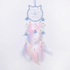 Pretty Jolly Blue Cat Kids Dream Catcher Wall Decor Pompom Feather Baby Dreamcatcher Handmade Children Dream Catcher Home Décor Wall Hanging for Nursery Bedroom Boys Girls Birthday Gift-25.6in