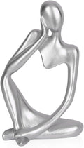 Sandstone Resin Thinker Style Abstract Sculpture Statue Collectible Figurines Home Office Bookshelf Desktop Decor (Small Silver, Left)