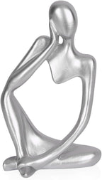 Sandstone Resin Thinker Style Abstract Sculpture Statue Collectible Figurines Home Office Bookshelf Desktop Decor (Small Silver, Left)