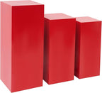 3 PCS Display Pedestal Stand, Metal Display Pedestal Stands Decoration Cube Sculpture Displays Column Square Displays Stands Pillars for Wedding Party Baby Shower Birthday (Red, 3PCS)
