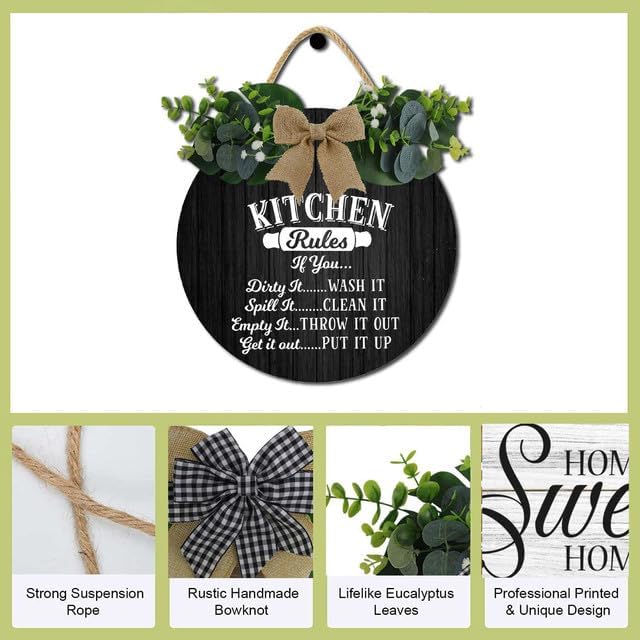 Kitchen Signs Wall Decor,Kitchen Rules Rustic Round Wooden Sign,For Home, Office, Store Or Restaurant