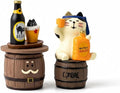 Funny Mini Cat Drinking Figurines Set - Resin Cat with Miniature Beer & Whiskey Barrel Figure for Desk Shelf Home Bar Decor, Unique Cat Lover Gift (Barrel Set)