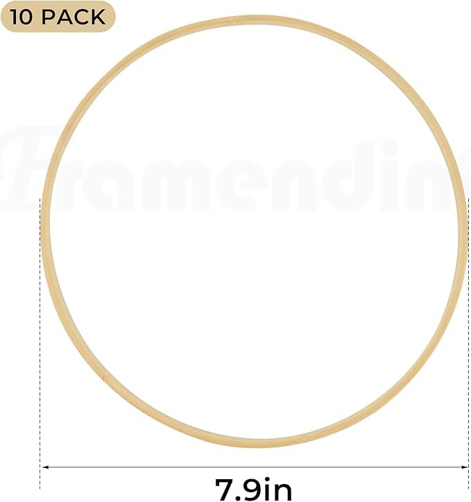Framendino, 10 Pack Wooden Bamboo Hoop Rings Macrame Floral Wreath for DIY Dream Catcher Wedding Decor and Wall Hanging Crafts