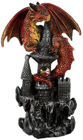 Pacific Giftware Small Guardian Dragon Protecting Castle with Rhinestone Rock Crystal Tabletop Decor Collectible Figurine Gift (5.5" Red)