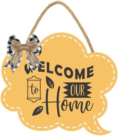 Welcome To Our Home Sign for Front Door 12'' Bubble Shape Wood Sign Hanging Decor Outdoor sign for Farmhouse porch Wall Pediments Decorations