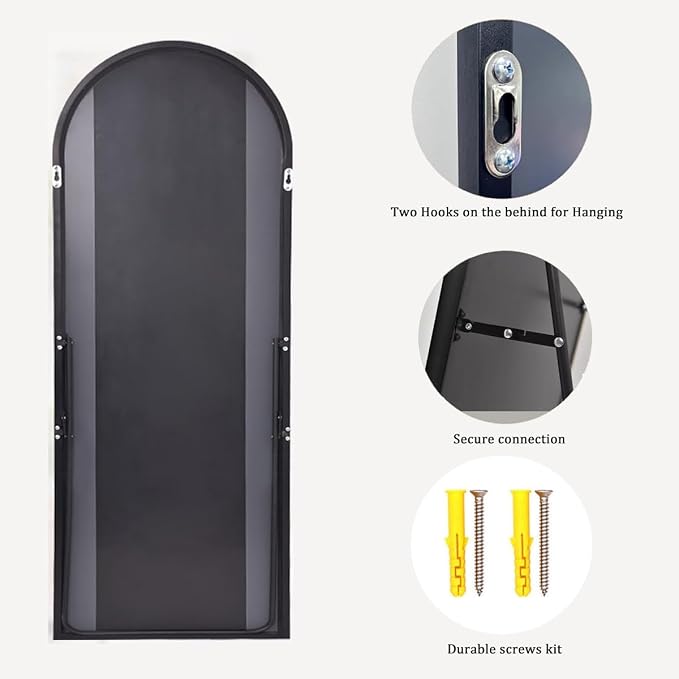 Dewfig Arched Full Length Mirror, 76"x34" Large Floor Mirror, Full Body Mirrors for Leaning or Hanging, Standing Mirrors for Bedroom, Living Room,Dressing Room, Aluminum Alloy Frame, Black