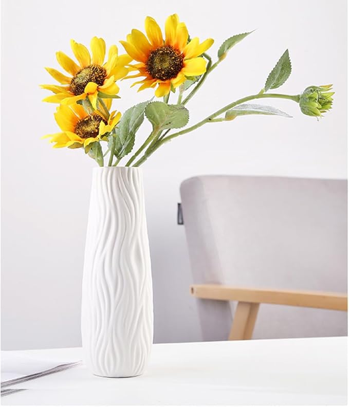 White Ceramic Vase, 8.4" H, Artistic Flower Vase Classic Style for Fireplace Bedroom Kitchen Living Room Centerpieces Office Desk, Fit for Holding Dried Flowers, Fresh Flowers, Artificial Flowers