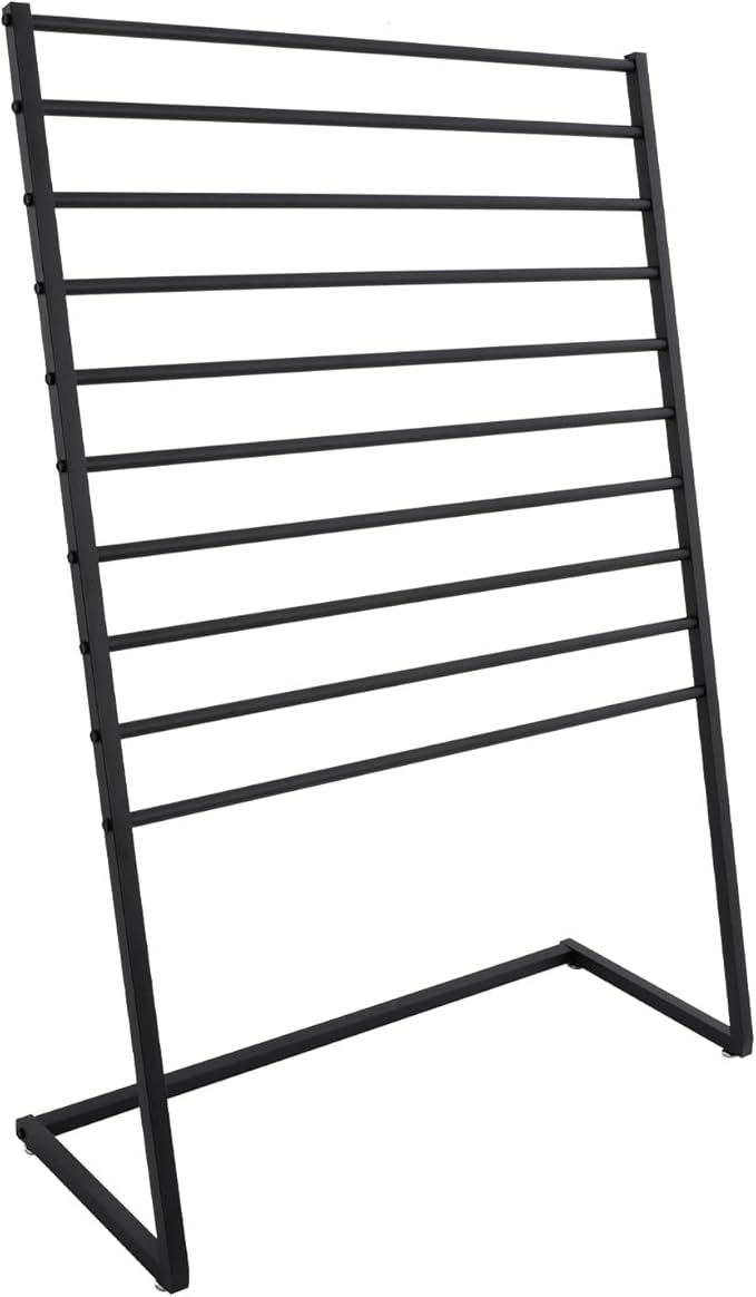 10 Tier Metal Scarf Organizer Holder, Freestanding Scarf Rack, Scarf Holder Organizer for Commercial Clothing Retail Store Towel Rack Ties Belt Pants Hanging (Black, 39.37 * 15.75 * 57.09in)