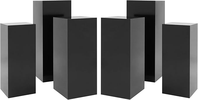 6 PCS Display Pedestal Stand, Metal Display Pedestal Stands Decoration Cube Sculpture Displays Column Square Displays Stands Pillars for Wedding Party Baby Shower Birthday (Black, 6PCS)