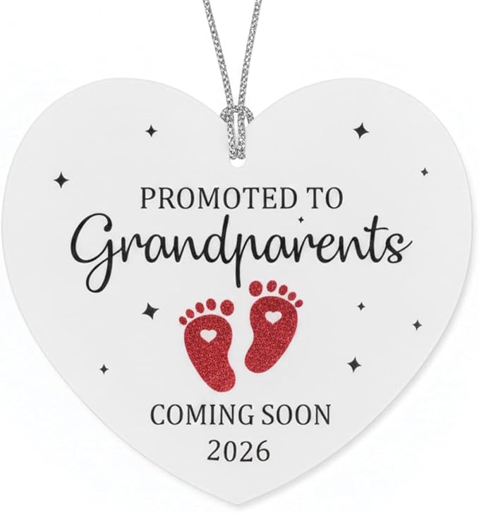 Grandparents Ornament, Baby Coming Soon 2026, Baby Announcement Christmas Ornament for New Parents, Expecting Couple, Promoted to Grandparents Gift, Baby Reveal Keepsake Decor