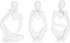 Sandstone Resin Thinker Style Abstract Sculpture Statue Collectible Figurines Home Office Bookshelf Desktop Decor (Small White, 3pcs)