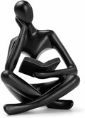 Black Bookshelf Decor Thinker Statue, Abstract Reading Figurine Style A, Resin Decorative Bookend for Coffee Table, Shelf, Home Office, Library