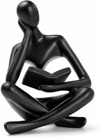 Black Bookshelf Decor Thinker Statue, Abstract Reading Figurine Style A, Resin Decorative Bookend for Coffee Table, Shelf, Home Office, Library