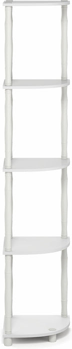 Furinno Turn-N-Tube Storage Shelves, 5-Tier Open Frame Book Shelf, Standing Corner Shelf, Toolless Open Shelves, Classic Tubes, for Organization and Storage, Living Room, Home Office, White