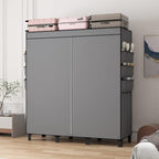 Portable Closet, 51.18" Large Capacity Clothing Storage Organizer with 3 Hanging Rods 6 Shelves 18 Side Pockets, Dustproof Sturdy Wardrobe for Bedroom Dorm Rental Apartment (Grey, Large)