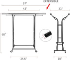 Fishat Black Heavy Duty Double Rod Garment Rack for Hanging Clothes, Rolling Clothes Organizer Commercial Metal with Lockable Wheels Mobile for Coats Dresses