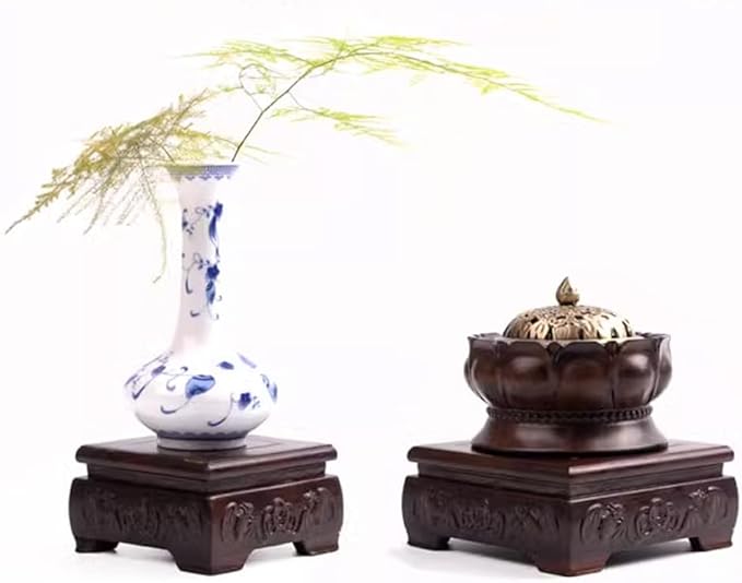 GOLDY&WENDY Asian Indoor Home Decor Base Square Wooden Vase Plant Buddha Statue Display Stand Display Risers