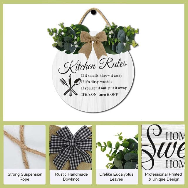 Modern Kitchen Decor,Kitchen Rules Rustic Round Wooden Sign,For Home, Office, Store Or Restaurant