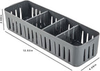 Simplify 2 Pack 4 Compartment Stackable Bin with Adjustable Dividers | Drawer Organizer | Storage Basket | Good for Office | Desk Supplies | Dorm |Bathroom | Accessories | Make Up | Grey