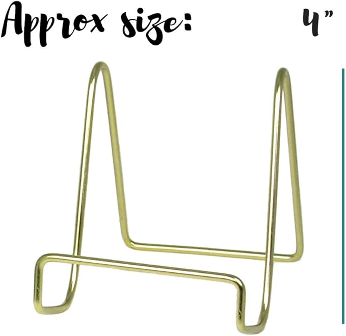 Plate Stands for Display 4 Inch – Brass Gold Metal Display Easel Stand for Decorative Plates, Picture Frames, Books & Photos – Stable Metal Plate Holder Display Stand for Shelf & Tabletop Décor – 10 Pack