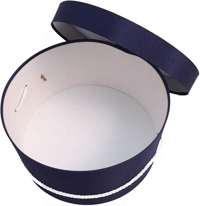 Sarah's Hat Boxes Classic Navy Hat Box – 11" x 5.5" (Dia. x Ht.) Handmade in USA – Odorless Non-Toxic Adhesive, Cording Handle – Premium Storage for Hats & Accessories