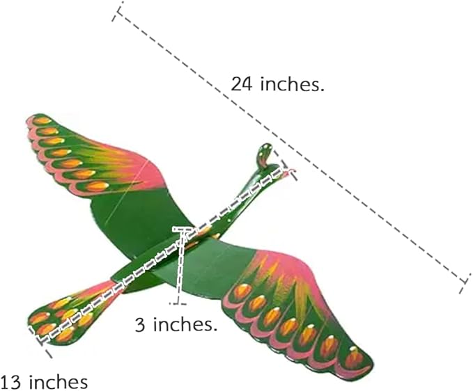 WitnyStore Wooden Bird Mobile 24" Green Crested Hand Made Painted Wood Flapping Wing Birds Hanging Ceiling Decor Wind Chimes Handcrafted Art Animal Decorative Collectibles Décor Gifts Souvenirs