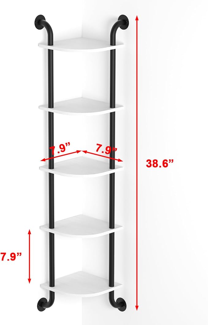 Tinpin Corner Shelf 5-Tier Wall Shelves, Floating Corner Shelves, Wall Mounted Shelves for Thanksgiving Day Bedroom Decor, Bathroom and Living Room Decor (White)