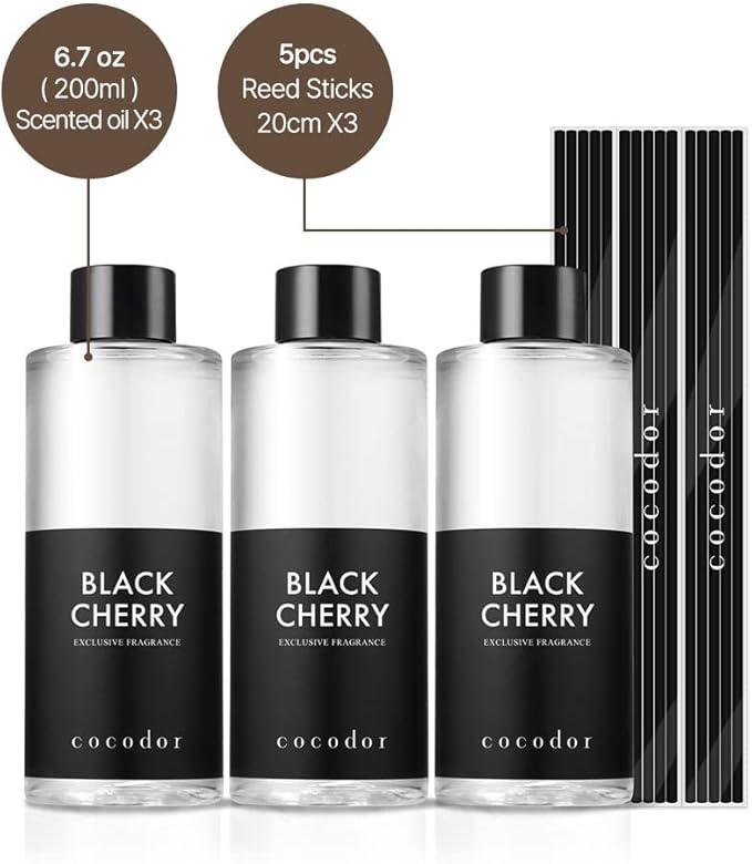 COCODOR Reed Diffuser Oil Refill/Black Cherry /6.7oz / 3 Pack/Aromatherapy, Home Fragrance, Scented Oils, Oils for Reed Diffuser, Bathroom Home Decor