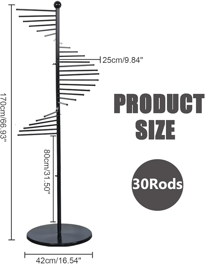 Freestanding Scarf Display Rack, Metal Scarf Racks, Spiral Scarf Holder, Hijab Stand for Clothing Store Commercial Home, Space Saving Shelves (42x170cm/17x67in, Black)
