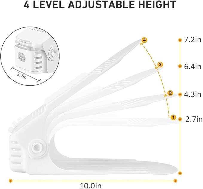 Shoe Slots Organizer 12 Pack - Shoe Stackers for a Pair of Shoes, shoe Storage Shoes Space Savers 50%, 4 Levels Adjustable Thickening Double Layer shoes Holders shoe Organizer for Closet, White