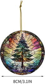 Christmas Ornaments, Stained Glass Style, Round Fun Acrylic Decoration Gifts (Christmas Tree)