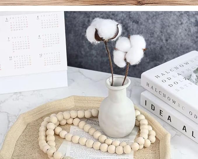 2 Pcs 58.2in 16mm Wood Bead Garland Farmhouse with Tassels,Versatile Prayer Beads Boho Chic Wall Hanging Home Decor，Beige