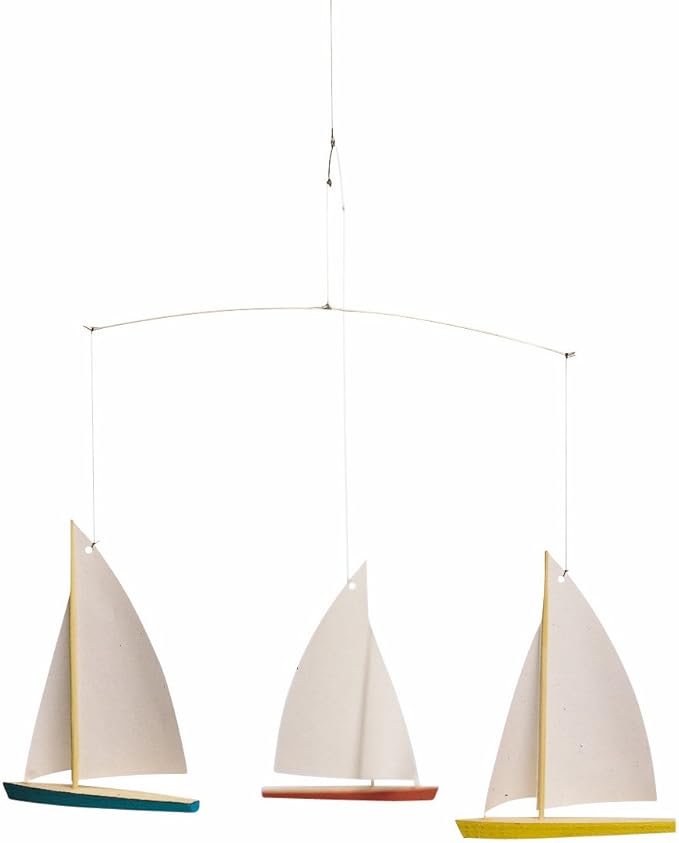 Dinghy Regatta/3 Hanging Mobile - 15 Inches Beech Wood - Handmade in Denmark by Flensted