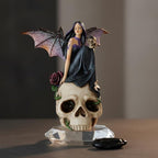 Comfy Hour 7" Dark Fairy Sitting on Skull Figurine, Gothic Fantasy Statue with Mystical Wings, Unique Home Office Desktop Decor Accent, Polyresin Artisan Crafted Sculpture, 1 Unit