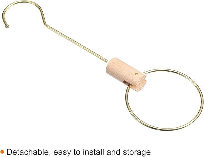 uxcell 2Pcs 4 Inch Scarf Ring Hanger Scarf Organizer Holder Wood Circle Closet Storage Hanging Hook for Belt Tie Scarf, 15cm Length Hook (Gold)
