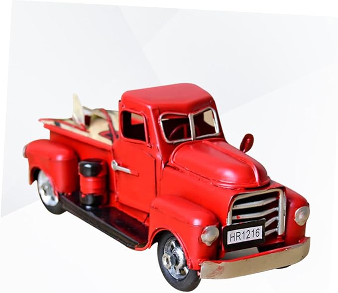Unomor Vintage Handmade Iron Car Model Red Classic Tabletop Decoration for Home Office Miniature Car Ornament for Lovers and Collectors