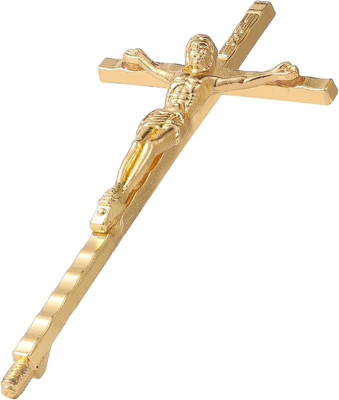 Crucifix Wall Cross Small Metal Slender Catholic Crosses Golden Cross Wall Décor(4.72inches - Golden)