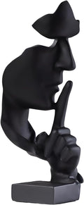 aboxoo Thinker Statue, Silence is Gold Abstract Art Figurine, Modern Home Resin Sculptures Decorative Objects Piano Desktop Decor for Creative Room Home, Office Study Decor (Large Black)