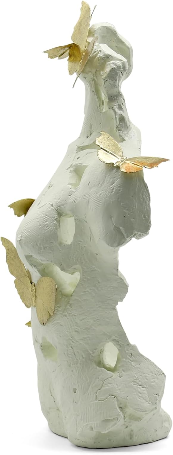 Lukitas Abstract Female Bust with Butterflies Sculpture, Aphrodite Statue, Body Figurine Art Decor, Beauty of Defects, Greek Goddess Bust Ornament for Office Living Room Desk Shelf, Beige, Resin 16"
