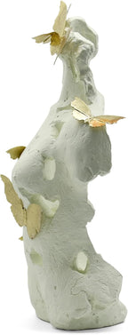 Lukitas Abstract Female Bust with Butterflies Sculpture, Aphrodite Statue, Body Figurine Art Decor, Beauty of Defects, Greek Goddess Bust Ornament for Office Living Room Desk Shelf, Beige, Resin 16"