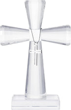 YWHL Handmade Crystal Cross Standing Religious Gifts for Women Men, Glass Cross Collectible Figurines for Home Decoration